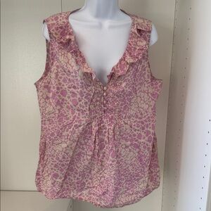 LOFT Pink and Cream Ruffled Blouse